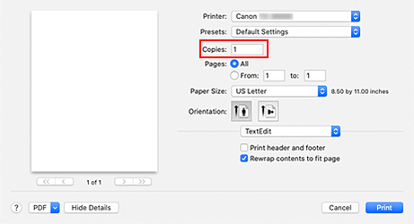 figura: Copie nella finestra di dialogo Stampa