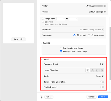 figure:Layout in the Print dialog