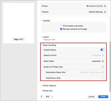 figure::Paper Handling in the Print dialog