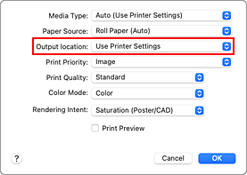 figure:Output location of Quality & Media in the Print dialog