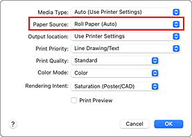 figure:Paper Source of Quality & Media in the Print dialog