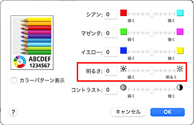 図：プリントダイアログ［カラーオプション］の［明るさ］