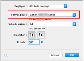 figure : Format pour les attributs de page de la Boîte de dialogue Configuration de la page