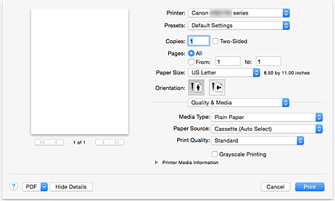 figura: Qualità/Tipo di carta nella finestra di dialogo Stampa