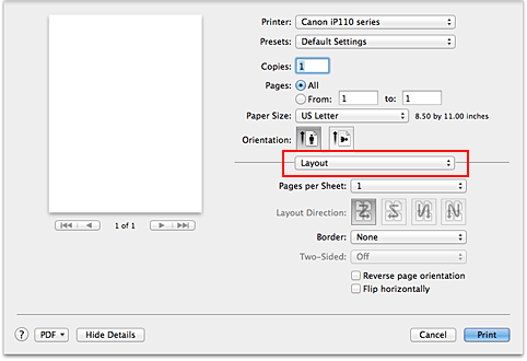 Abbildung: "Layout" im Dialog "Drucken"