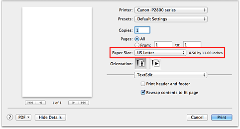 figure:Paper Size in the Print dialog