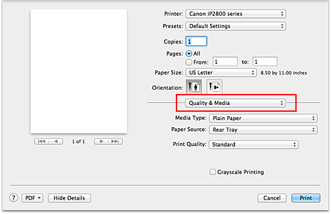 figure:Quality & Media in the Print dialog