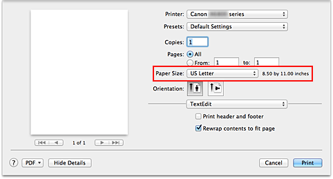 figure:Paper Size in the Print dialog
