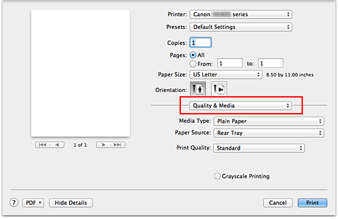 figure:Quality & Media in the Print dialog