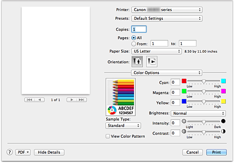 figure:Color Options in the Print dialog