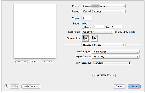 figure:Quality & Media in the Print dialog