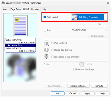 Figure:Select Edit Using PosterArtist in Page Layout