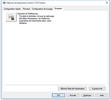 figure&nbsp;: Onglet Entretien