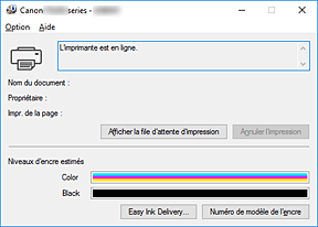 figure&nbsp;: Écran d'état d'imprimante Canon IJ