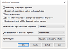 figure : Boîte de dialogue Options d'impression