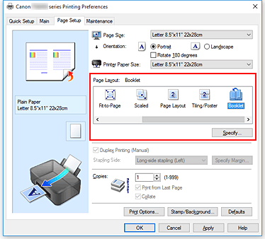 figure:Select Booklet for Page Layout on the Page Setup tab