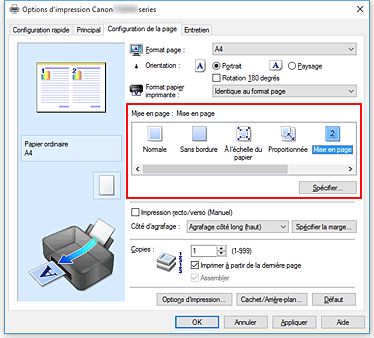 figure : Sélectionnez Mise en page comme Mise en page dans l'onglet Configuration de la page