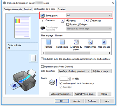 figure&nbsp;: Format page dans l'onglet Configuration de la page