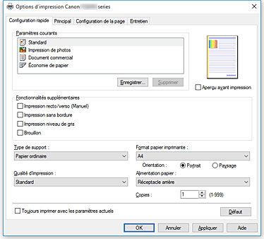 figure : Onglet Configuration rapide
