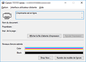 figure : Écran d'état d'imprimante Canon IJ
