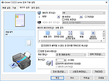 그림: [페이지 설정] 탭