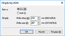 hình: Hộp thoại Cỡ giấy tùy chỉnh