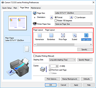 figure:Select Page Layout for Page Layout on the Page Setup tab