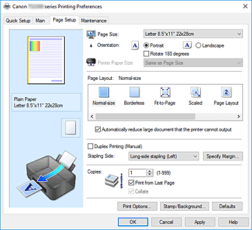 figure:Page Setup Tab