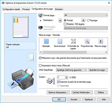 figure&nbsp;: Onglet Configuration de la page