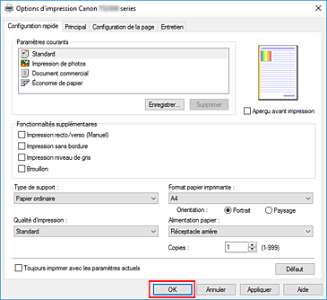 figure&nbsp;: OK dans l'onglet Configuration rapide