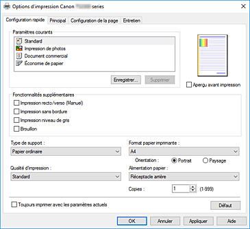 figure&nbsp;: Onglet Configuration rapide