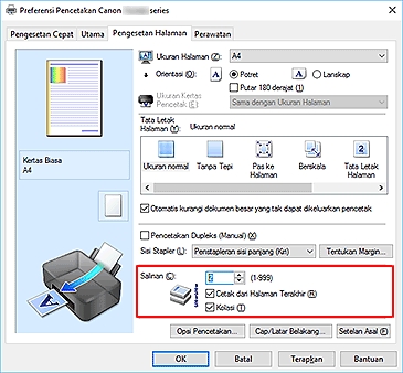 gambar: Salinan pada tab Pengesetan Halaman