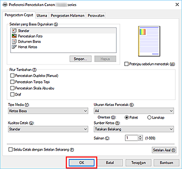 gambar: OK pada tab Pengesetan Cepat