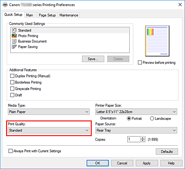 figura:Print Quality din fila Quick Setup