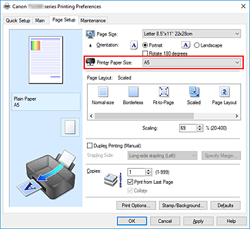 figura:Printer Paper Size de pe fila Page Setup