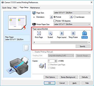 figure:Select Booklet for Page Layout on the Page Setup tab