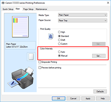 figure:Select Manual for Color/Intensity on the Main tab