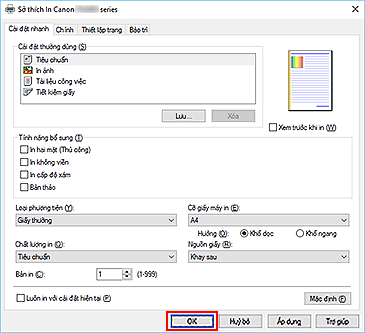 hình: OK trên tab Cài đặt nhanh