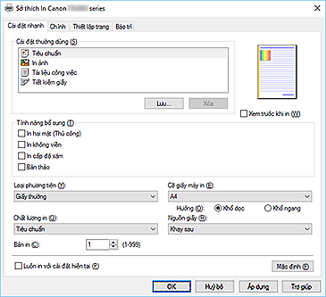 hình: Tab Cài đặt nhanh