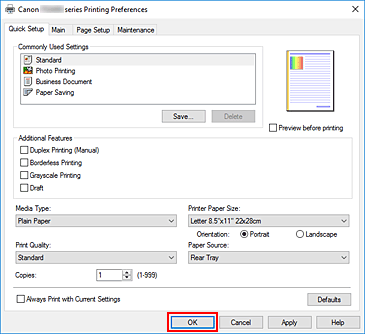 figure:OK on the Quick Setup tab