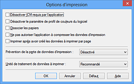 figure : Boîte de dialogue Options d'impression