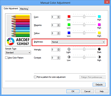 figura:Brightness din caseta de dialog Manual Color Adjustment