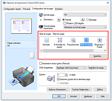 figure&nbsp;: Sélectionnez Mise en page comme Mise en page dans l'onglet Configuration de la page