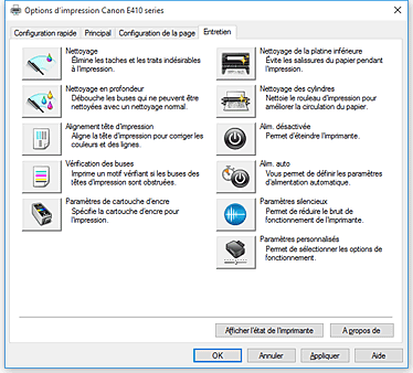 figure&nbsp;: Onglet Entretien