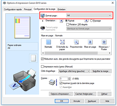 figure&nbsp;: Format page dans l'onglet Configuration de la page
