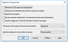 figure&nbsp;: Boîte de dialogue Options d'impression