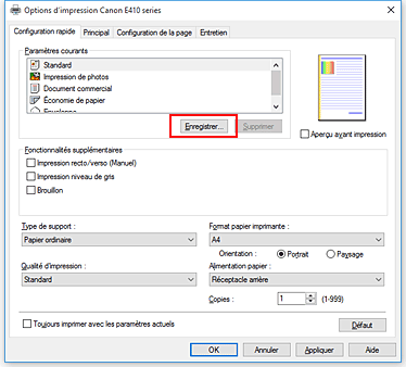 figure&nbsp;: Enregistrer... dans l'onglet Configuration rapide