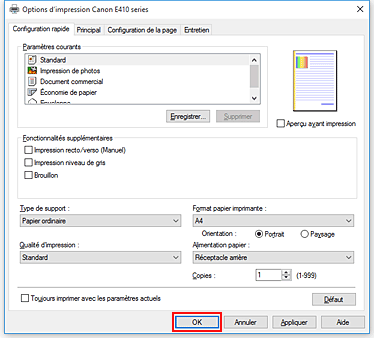 figure&nbsp;: OK dans l'onglet Configuration rapide
