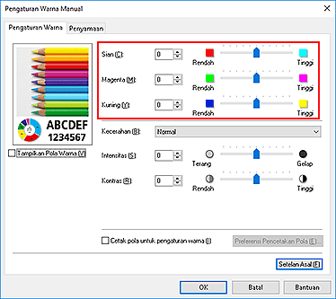 gambar: Keseimbangan warna dalam kotak dialog Pengaturan Warna Manual