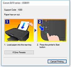 figura:Afişajul de erori de la Canon IJ Status Monitor